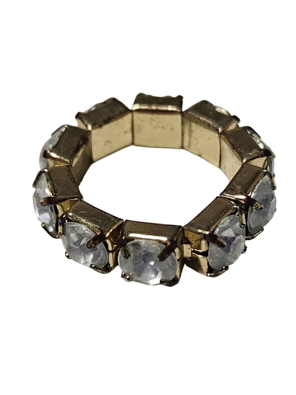 Elegant Rhinestone Chunky Stretch Ring Womens Size 5-6 Gold Tone Fashion Jewelry